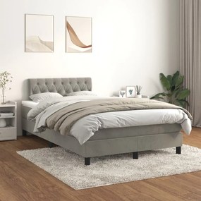 3141473 vidaXL Pat box spring cu saltea, gri deschis, 120x200 cm, catifea