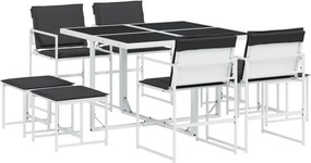 vidaXL Set mobilier de grădină, 9 piese, cu perne, alb, textilenă
