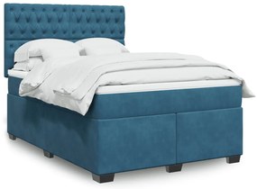 vidaXL Pat box spring cu saltea, albastru, 140x190 cm, catifea