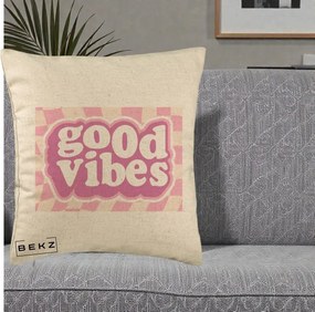 Perna Decorativa Good Vibes Retro Roz, 40x40 cm, Bej, Husa Detasabila, Perna Inclusa, BEKZ®