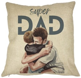 Perna Decorativa Patrata Super Dad Baieti, 40x40 cm, Husa Detasabila, Burduf