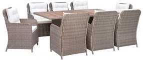 vidaXL Set mobilier de exterior cu perne, 9 piese, maro, poliratan