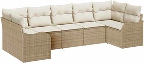 vidaXL Set de canapele pentru grădină 7 pcs Bej și alb Rattan poli