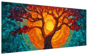 Tablou - Arborele vieții și soarele în mozaic (120x50 cm)