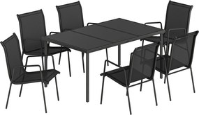 Outsunny Set de Masă 7 Piese: Masă Dreptunghiulară și 6 Scaune Suprapozabile pentru Grădină | Aosom Romania
