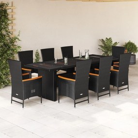 3277533 vidaXL Set mobilier de grădină cu perne, 9 piese, negru, poliratan