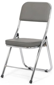 Scaun pliant gri HRC 607 din piele ecologică și cadru metalic cromat