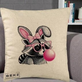 Perna Decorativa Raton cu Urechi de Iepure si Guma de Mestecat, 40x40 cm, Bej, Husa Detasabila, Perna Inclusa, BEKZ®