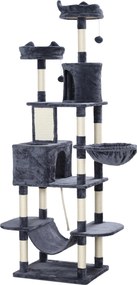 PawHut Ansamblu de Cățărat pentru Pisici, 206 cm, cu Stâlpi din Sisal, Căsuțe și Hamace, Gri Închis | Aosom Romania