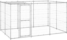 vidaXL Padoc câini de exterior cu acoperiș, 7,26 m², oțel galvanizat