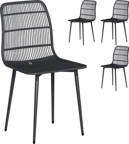 Outsunny Scaune de Dining pentru Exterior Set de 4, Scaune de Grădină cu Spatar Fisurat, Negru | Aosom Romania