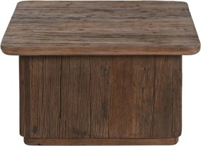 Măsuță de cafea pătrată din lemn reciclat, natur, cu bază plină și aspect rustic, finisaj mat, 39 x 70 x 70 cm, „Dravon” – Ethnic Collections