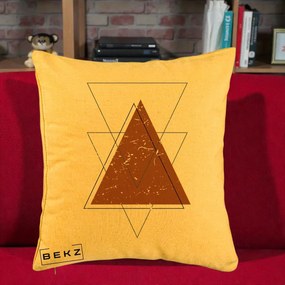 Perna Decorativa Geometric Triunghiuri Sacred, 40x40 cm, Galben, Husa Detasabila, Perna Inclusa, BEKZ®