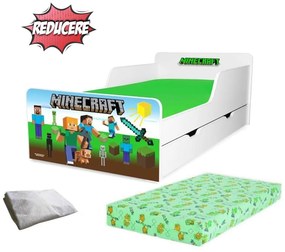 Pat copii Minecraft 2-12 ani cu sertar, saltea si husa impermeabila