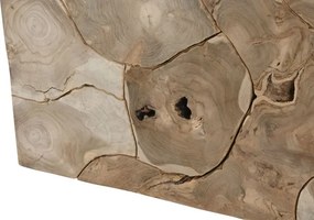 Măsuță de cafea dreptunghiulară din lemn de tec, natur, cu rondele de lemn îmbinate, finisaj natural, 40 x 120 x 76,5 cm, „Verna” – Ethnic Collections