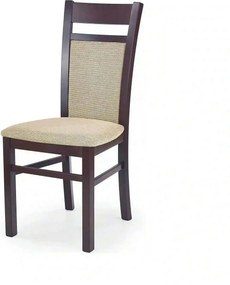 Scaun tapitat Gerard 2, bej/nuc inchis, stofa clasica/lemn de fag, 44X