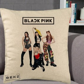 Perna Personalizata K-pop BLACKPINK Fotografie de Grup, 40x40 cm, Bej, Husa Detasabila, Perna Inclusa, BEKZ®