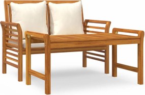 vidaXL Set mobilier grădină cu perne alb crem, 2 piese, lemn masiv