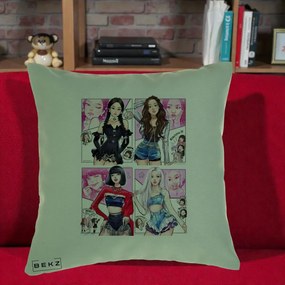Perna Personalizata K-pop BLACKPINK Fanart Manga Benzi Desenate 4 Membre, 40x40 cm, Verde, Husa Detasabila, Perna Inclusa, BEKZ®