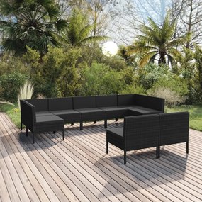 Set mobilier de gradina cu perne, 9 piese, negru, poliratan 2x colt + 7x mijloc, 1