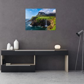 Tablou pe sticlă - Cascada Múlafossur (70x50 cm)