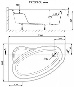 Cadă SIMPLA 85x150 asimetrică stânga