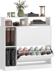 HOMCOM Dulap pentru pantofi, dulap de pantofi, 2 sertare rabatabile, compartimente deschise și raft reglabil, alb | Aosom Romania
