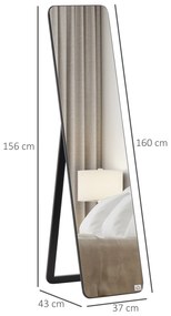 HOMCOM Oglindă de Podea sau Perete cu Cadru din Lemn, Oglindă cu Suport, Pliabil cu Balama, 37x43x156 cm, Nuc | Aosom Romania