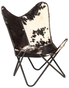 246390 vidaXL Scaun fluture, negru și alb, piele naturală de capră