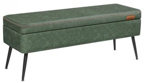Bancheta cu spatiu depozitare, 120 x 40 x 45 cm, piele ecologica / metal, verde, Vasagle