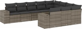 vidaXL Set mobilier de grădină cu perne, 10 piese, gri, poliratan