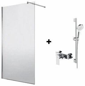 Set paravan dus walk-in 90x200 cm crom Deante Abelia, bara, para dus si furtun Hansgrohe si baterie dus Cersanit Suaro