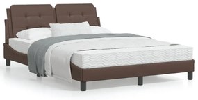 3214098 vidaXL Cadru de pat cu lumini LED, maro, 120x200 cm, piele ecologică