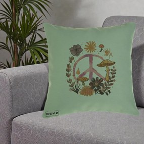 Perna Decorativa Peace Ciuperci Boho, 40x40 cm, Verde, Husa Detasabila, Perna Inclusa, BEKZ®