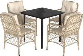 vidaXL Set mobilier de grădină cu perne, 5 piese, bej, poliratan