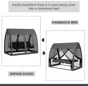 Outsunny Balansoar de Grădină 2-în-1 Convertibil în Pat cu Perne, Balansoar cu Husă și Plasă de Țânțari cu Fermoar, 240x140x197 cm, Gri | Aosom Romania