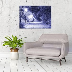 Tablou pe sticlă - Noaptea magică de iarnă (70x50 cm)