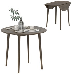 HOMCOM Masa de dining plianta 2 abatante, masa rotunda extensibila pentru 4 persoane, picioare din lemn Ø 89 x 73,5 cm, gri | Aosom Romania