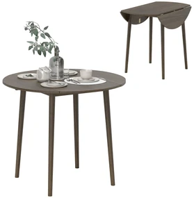 HOMCOM Masa de dining plianta 2 abatante, masa rotunda extensibila pentru 4 persoane, picioare din lemn Ø 89 x 73,5 cm, gri | Aosom Romania