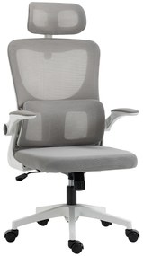 Vinsetto Scaun Ergonomic de Birou, Tetieră Reglabilă, Suport Lombar, 70x66x120-128 cm, Gri | Aosom Romania