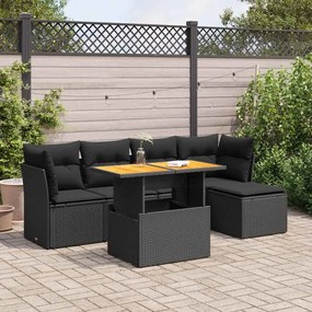 3326911 vidaXL Set mobilier de grădină cu perne, 6 piese, negru, poliratan