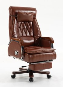 EXECUTIVE PRIME 8206B – Scaun directorial din piele naturala si lemn , Masaj in 9 puncte si Incalzire, rezistent 150 kg, Maro Inchis