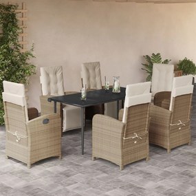 vidaXL Set de masă pentru grădină, 7 piese, cu perne, bej, poliratan