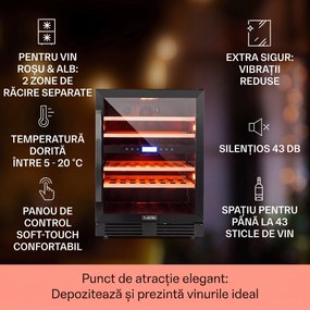 Klarstein Vinovilla  Onyx 43, frigider pentru vin cu două zone, 129 l, 43 de sticle, 3 culori