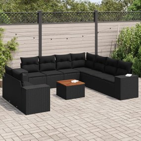 3225509 vidaXL Set canapele de grădină cu perne, 10 piese, negru, poliratan