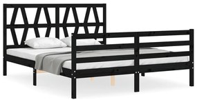 3194390 vidaXL Cadru de pat cu tăblie, negru, 160x200 cm, lemn masiv
