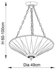 Endon 70754 - Candelabru cu lanț Tiffany DARK STAR, 3x E27/60W/230V, Ø 49 cm