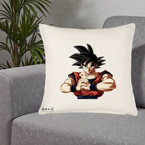 Perna Personalizata Dragon Ball Goku Portret Serios, 40x40 cm, Crem Reliefat, Husa Detasabila, Perna Inclusa, BEKZ®