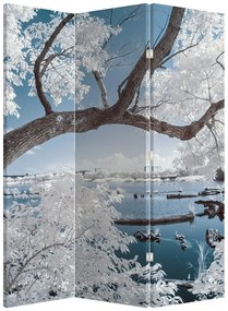 Paravan - Copac înzăpezit lângă apă (126x170 cm)