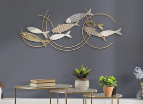 Panou decorativ maro/alb din metal si MDF, 143x5x61,6 cm, Fish Mauro Ferretti